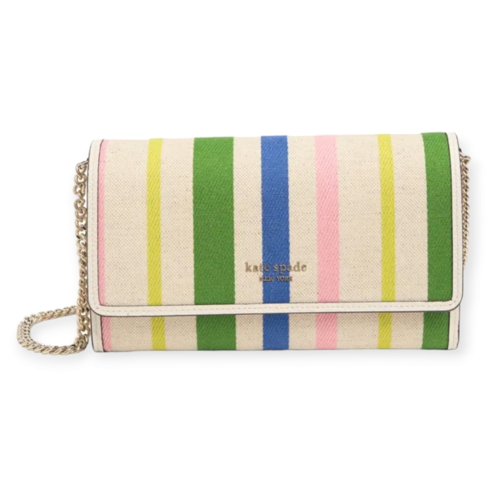 Kate Spade Pebbled Striped Leather Wallet with Chain